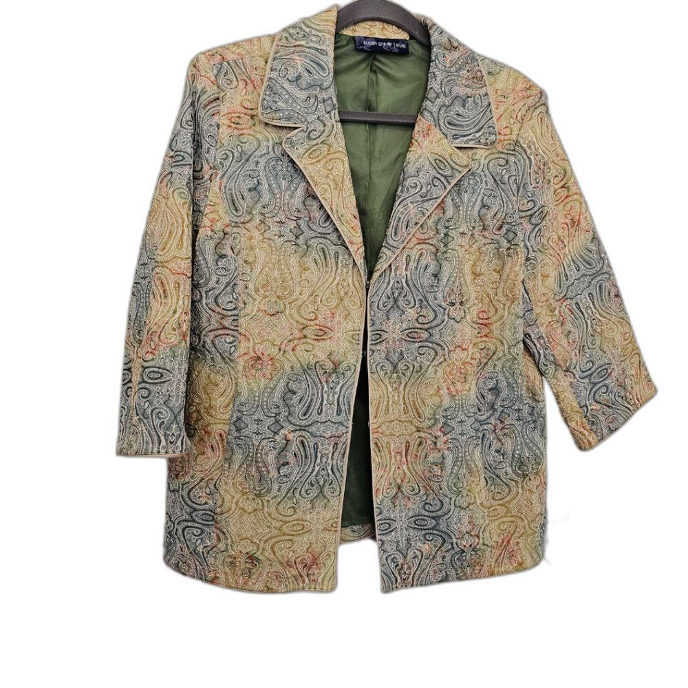 Susan Graver Artsy Watercolor Paisley Jacquard Boho Boxy Blazer Lined Size L
